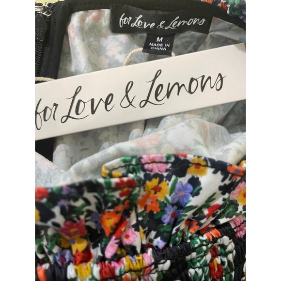 For Love & Lemons Hudson Mini Dress Black Floral Size Medium NWT Stretchy Back - Picture 14 of 15
